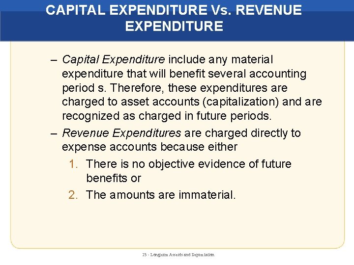 CAPITAL EXPENDITURE Vs. REVENUE EXPENDITURE – Capital Expenditure include any material expenditure that will