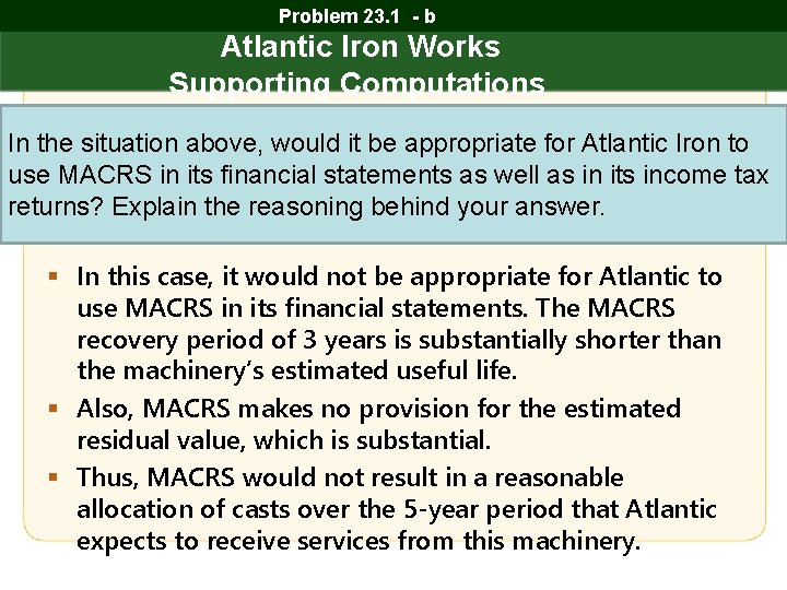 Problem 23. 1 - b Atlantic Iron Works Supporting Computations In the situation above,