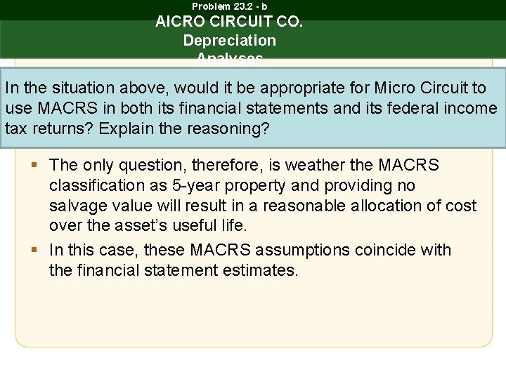 Problem 23. 2 - b AICRO CIRCUIT CO. Depreciation Analyses In the situation above,