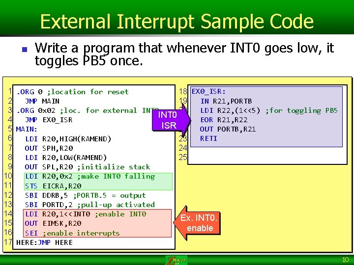 External Interrupt Sample Code n 1 2 3 4 5 6 7 8 9