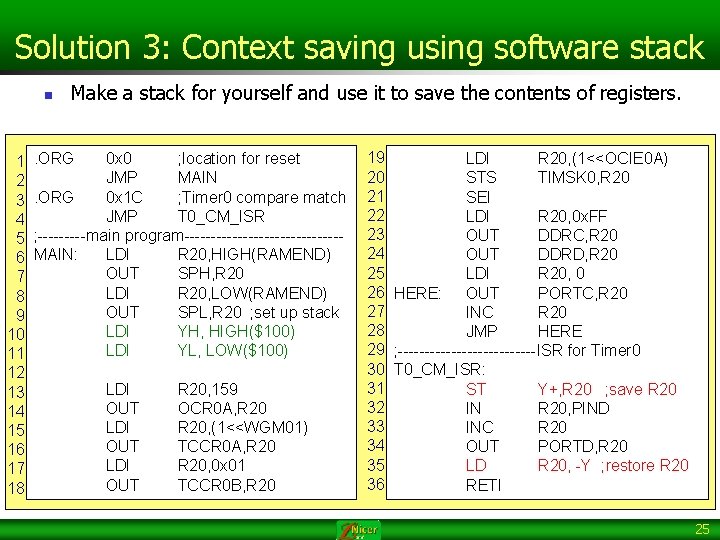 Solution 3: Context saving using software stack n 1 2 3 4 5 6