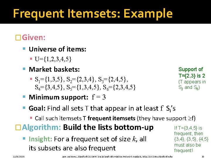 Frequent Itemsets: Example �Given: § Universe of items: § U={1, 2, 3, 4, 5}