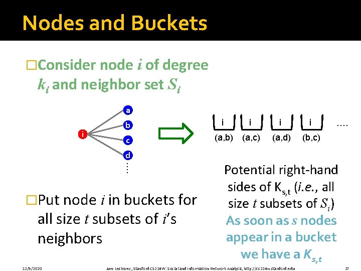 Nodes and Buckets �Consider node i of degree ki and neighbor set Si a