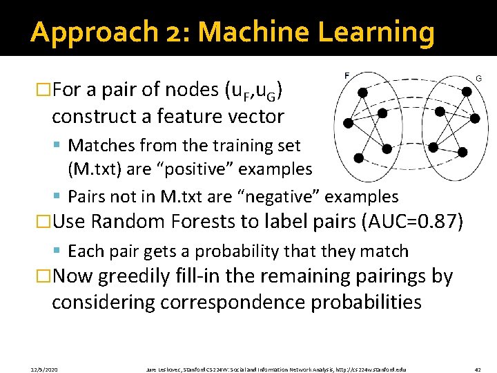 Approach 2: Machine Learning �For a pair of nodes (u. F, u. G) construct