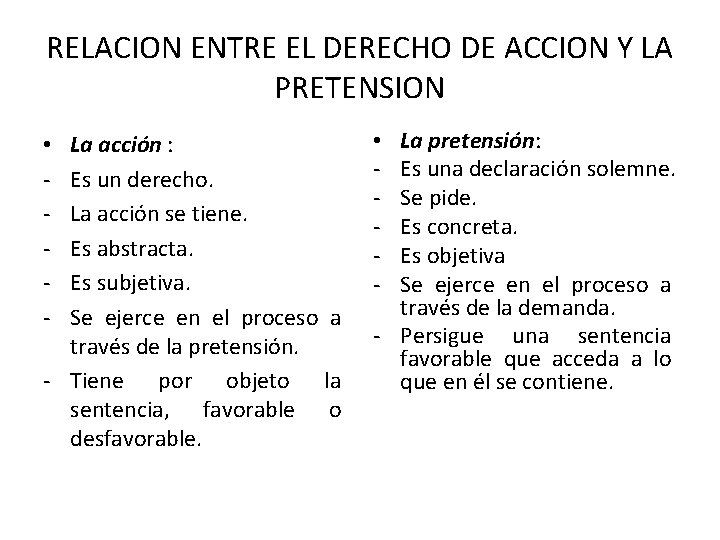 RELACION ENTRE EL DERECHO DE ACCION Y LA PRETENSION La acción : Es un RELACION ENTRE EL DERECHO DE ACCION Y LA PRETENSION La acción : Es un
