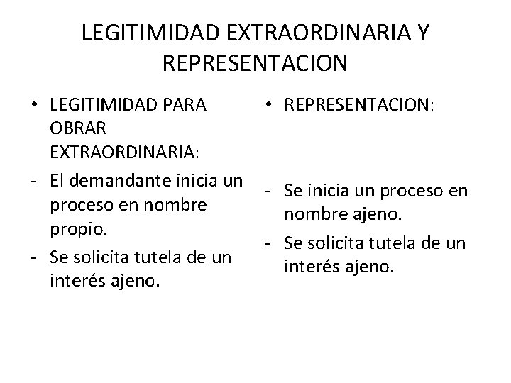 LEGITIMIDAD EXTRAORDINARIA Y REPRESENTACION • LEGITIMIDAD PARA OBRAR EXTRAORDINARIA: - El demandante inicia un LEGITIMIDAD EXTRAORDINARIA Y REPRESENTACION • LEGITIMIDAD PARA OBRAR EXTRAORDINARIA: - El demandante inicia un