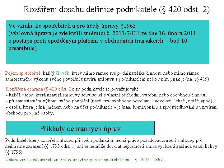 Rozšíření dosahu definice podnikatele (§ 420 odst. 2) Ve vztahu ke spotřebiteli a pro