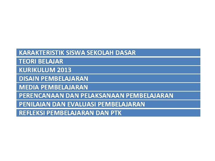 KARAKTERISTIK SISWA SEKOLAH DASAR TEORI BELAJAR KURIKULUM 2013 DISAIN PEMBELAJARAN MEDIA PEMBELAJARAN PERENCANAAN DAN