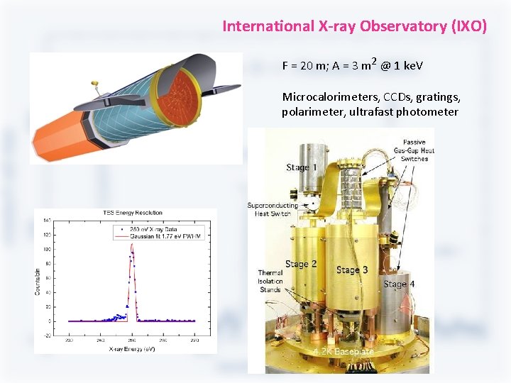 International X-ray Observatory (IXO) F = 20 m; A = 3 m 2 @ International X-ray Observatory (IXO) F = 20 m; A = 3 m 2 @