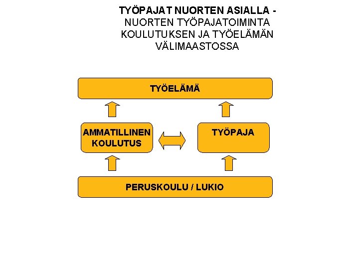 TYÖPAJAT NUORTEN ASIALLA NUORTEN TYÖPAJATOIMINTA KOULUTUKSEN JA TYÖELÄMÄN VÄLIMAASTOSSA TYÖELÄMÄ AMMATILLINEN KOULUTUS TYÖPAJA PERUSKOULU