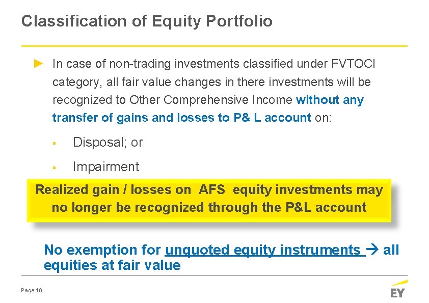 Classification of Equity Portfolio ► In case of non-trading investments classified under FVTOCI category,