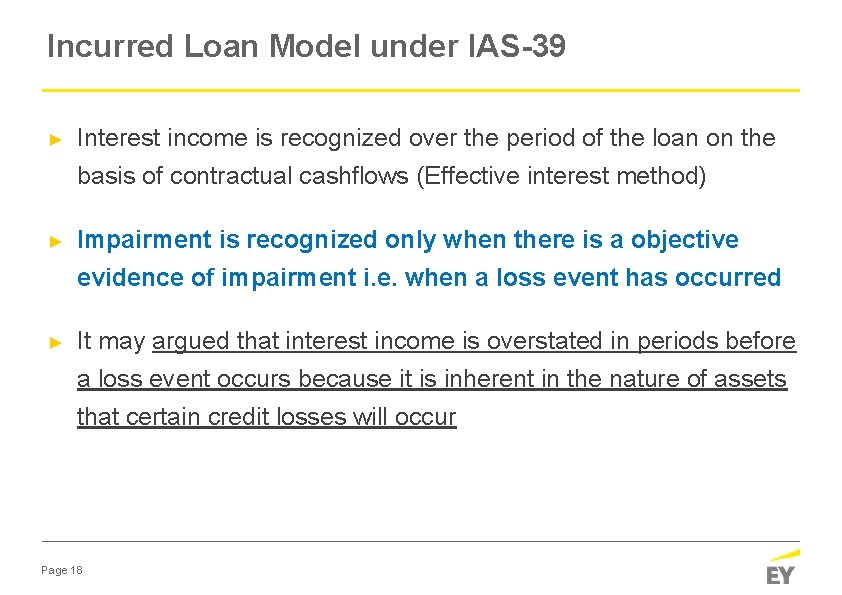 Incurred Loan Model under IAS-39 ► Interest income is recognized over the period of