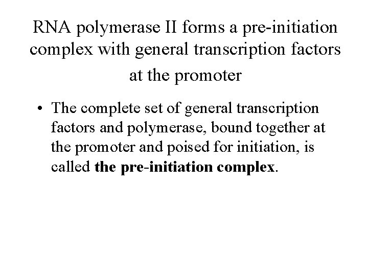 RNA polymerase II forms a pre-initiation complex with general transcription factors at the promoter