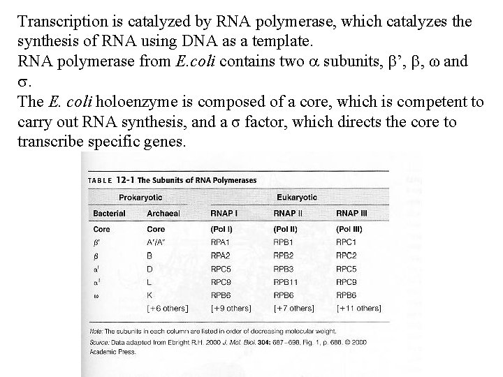 Transcription is catalyzed by RNA polymerase, which catalyzes the synthesis of RNA using DNA