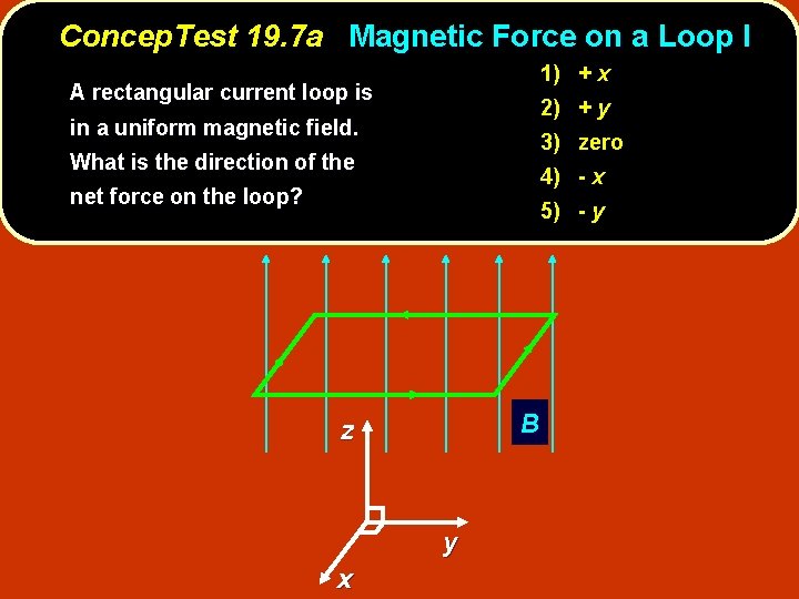 Concep. Test 19. 7 a Magnetic Force on a Loop I 1) + x