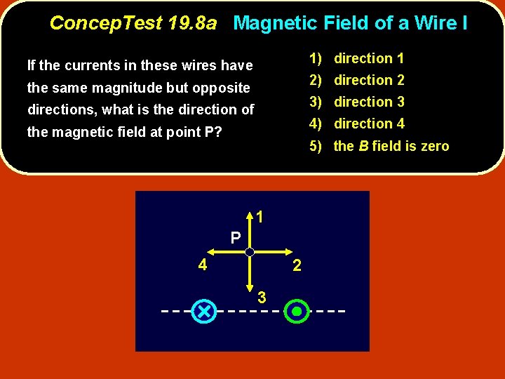 Concep. Test 19. 8 a Magnetic Field of a Wire I 1) direction 1