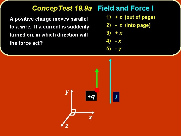 Concep. Test 19. 9 a Field and Force I A positive charge moves parallel