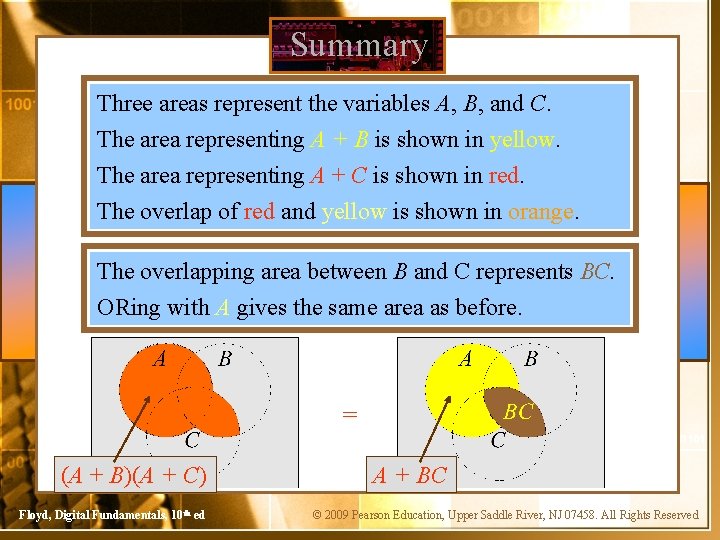 Summary Three areas represent the variables A, B, and C. The area representing A
