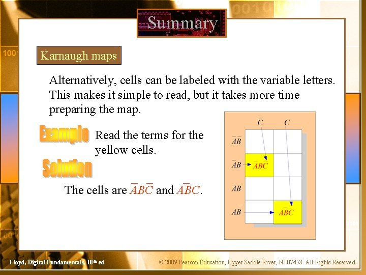Summary Karnaugh maps Alternatively, cells can be labeled with the variable letters. This makes