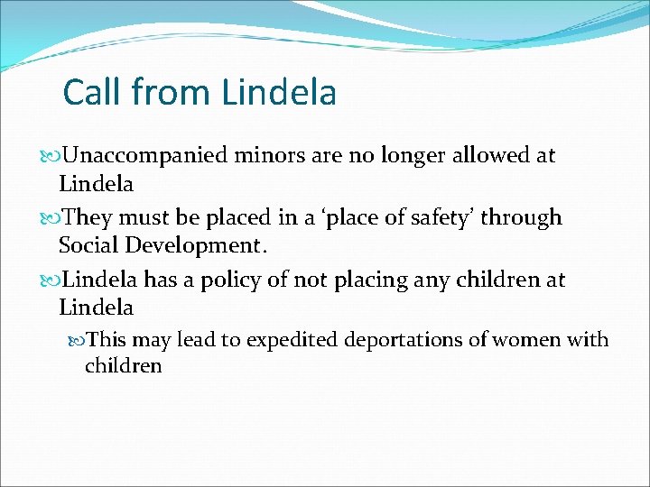 Call from Lindela Unaccompanied minors are no longer allowed at Lindela They must be