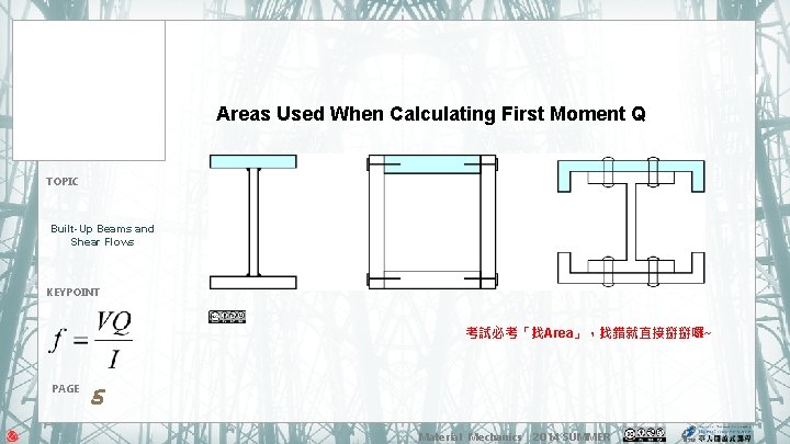 Areas Used When Calculating First Moment Q TOPIC Built-Up Beams and Shear Flows KEYPOINT Areas Used When Calculating First Moment Q TOPIC Built-Up Beams and Shear Flows KEYPOINT