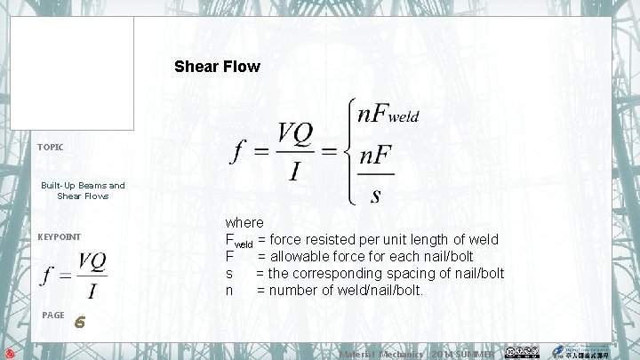 Shear Flow TOPIC Built-Up Beams and Shear Flows KEYPOINT PAGE where Fweld = force Shear Flow TOPIC Built-Up Beams and Shear Flows KEYPOINT PAGE where Fweld = force