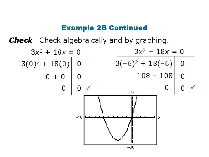 Example 2 B Continued Check algebraically and by graphing. 3 x 2 + 18