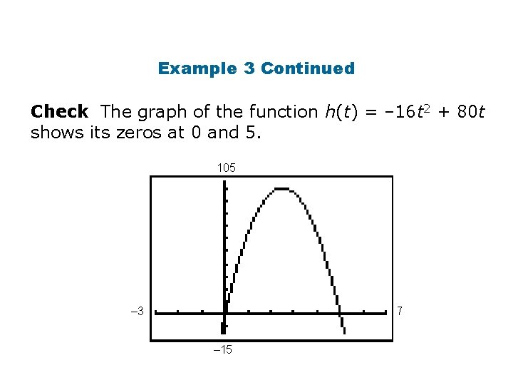 Example 3 Continued Check The graph of the function h(t) = – 16 t