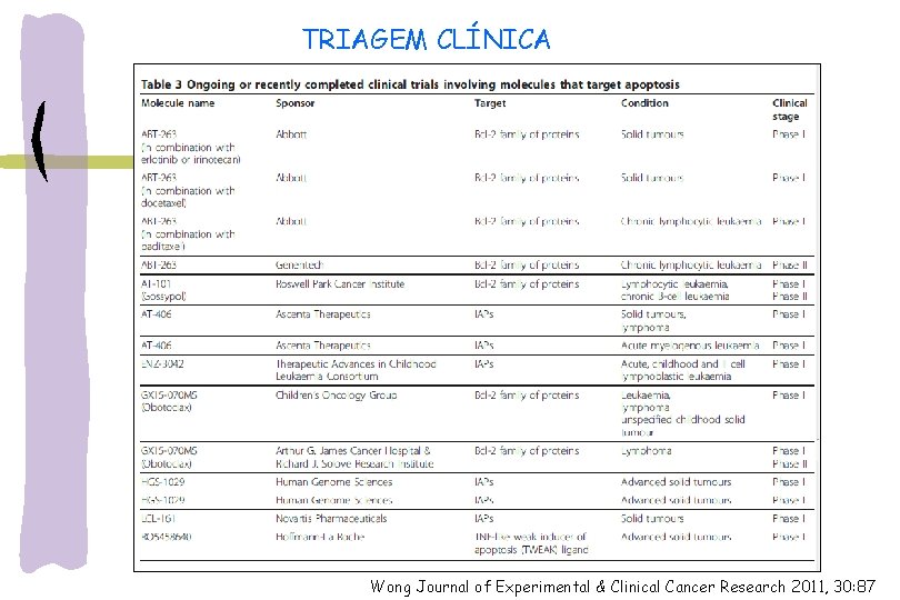 TRIAGEM CLÍNICA Wong Journal of Experimental & Clinical Cancer Research 2011, 30: 87 