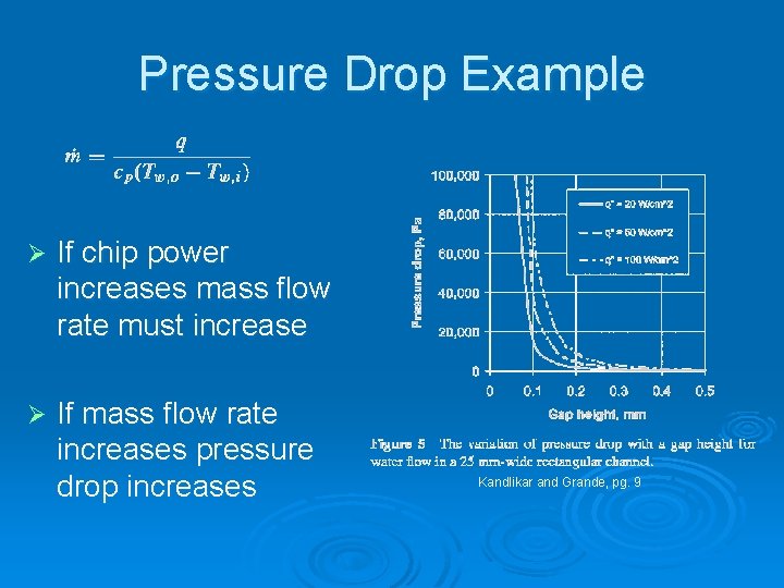 Pressure Drop Example Ø If chip power increases mass flow rate must increase Ø