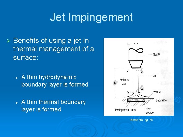 Jet Impingement Ø Benefits of using a jet in thermal management of a surface: