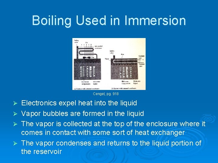 Boiling Used in Immersion Cengel, pg. 918 Ø Ø Electronics expel heat into the