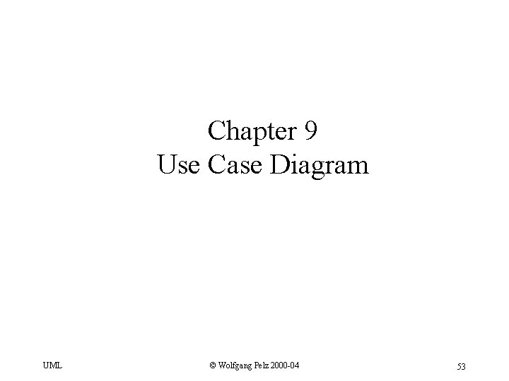 Chapter 9 Use Case Diagram UML © Wolfgang Pelz 2000 -04 53 