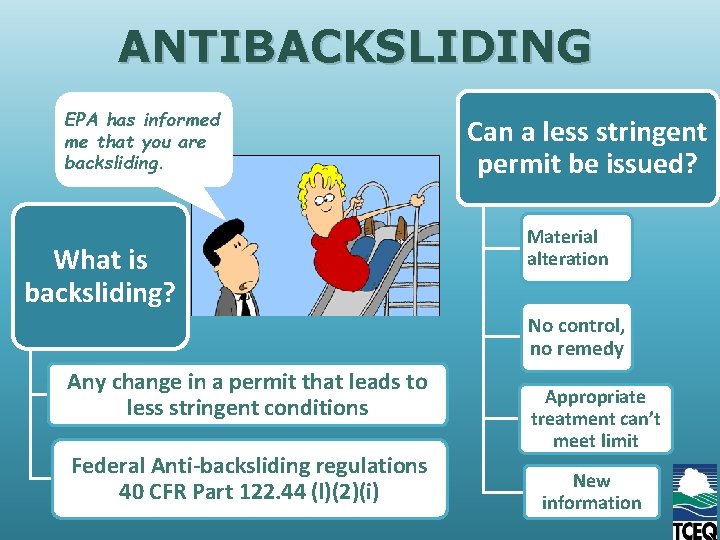 ANTIBACKSLIDING EPA has informed me that you are backsliding. What is backsliding? Can a