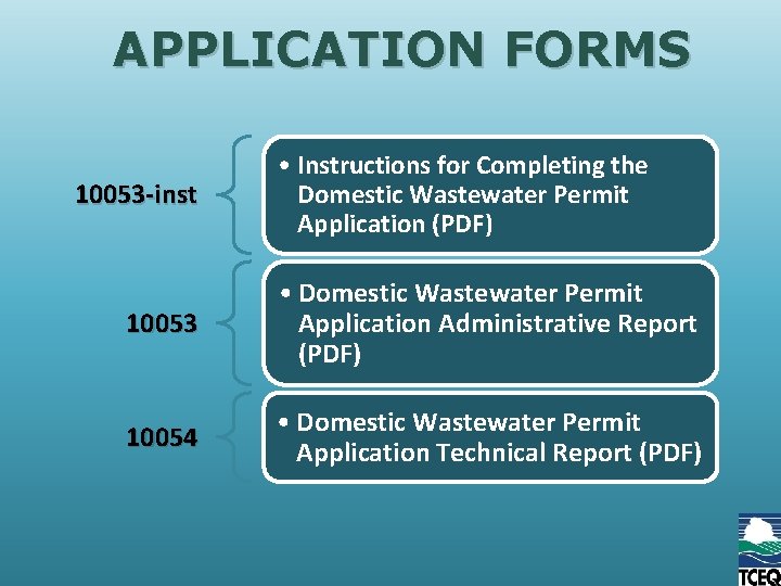 APPLICATION FORMS 10053 -inst • Instructions for Completing the Domestic Wastewater Permit Application (PDF)