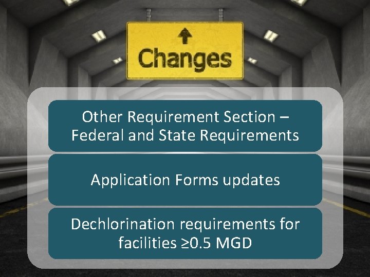 Recent Changes Other Requirement Section – Federal and State Requirements Application Forms updates Dechlorination