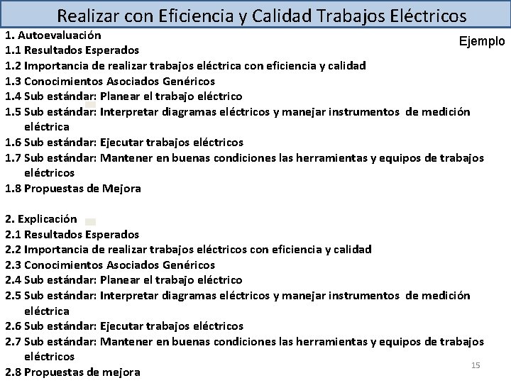 Realizar con Eficiencia y Calidad Trabajos Eléctricos 1. Autoevaluación Ejemplo 1. 1 Resultados Esperados