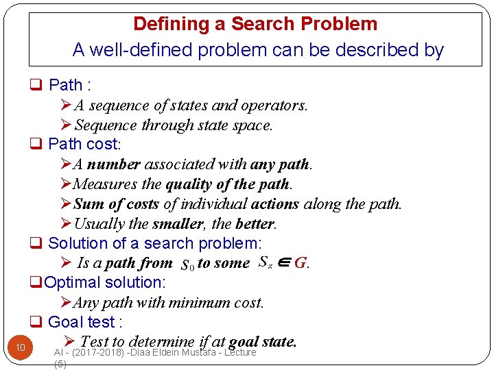 Defining a Search Problem A well-defined problem can be described by q Path :