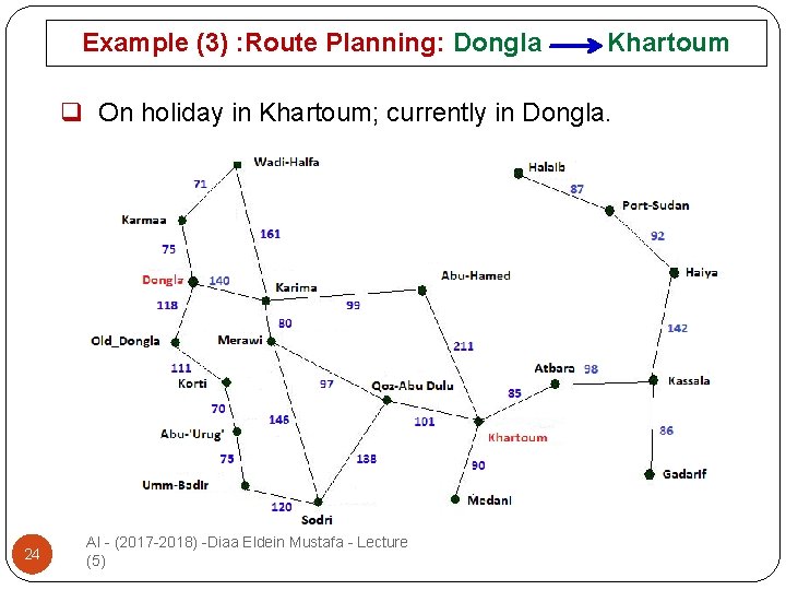 Example (3) : Route Planning: Dongla Khartoum q On holiday in Khartoum; currently in