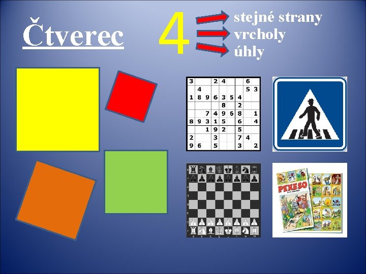 Čtverec 4 stejné strany vrcholy úhly 