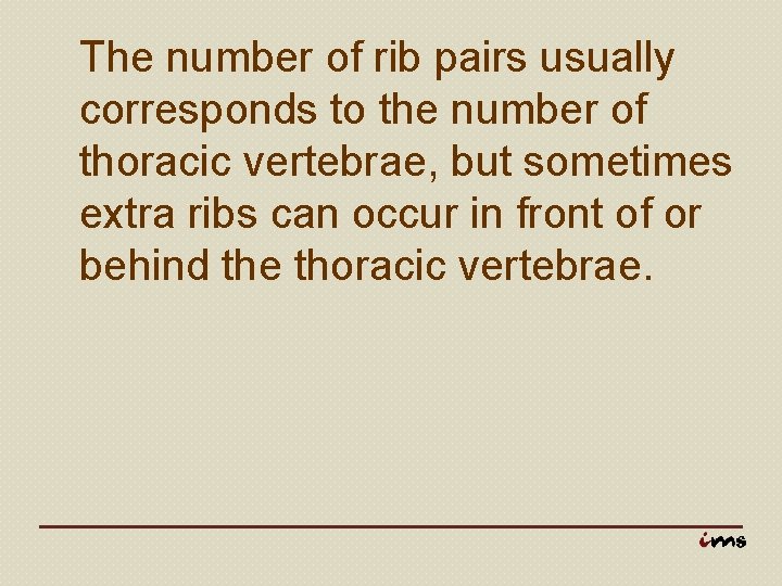 The number of rib pairs usually corresponds to the number of thoracic vertebrae, but