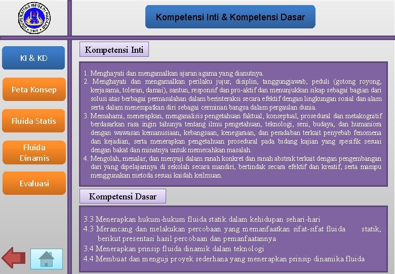 Kompetensi Inti & Kompetensi Dasar KI & KD Peta Konsep Fluida Statis Fluida Dinamis