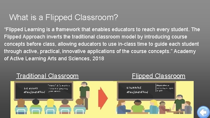 What is a Flipped Classroom? “Flipped Learning is a framework that enables educators to