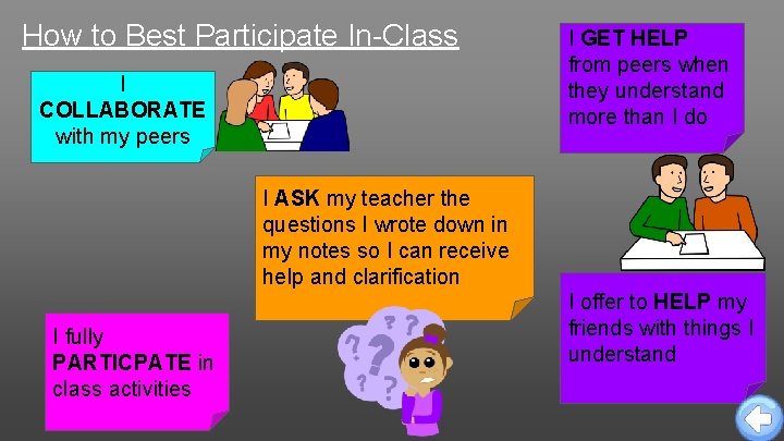 How to Best Participate In-Class I COLLABORATE with my peers I GET HELP from