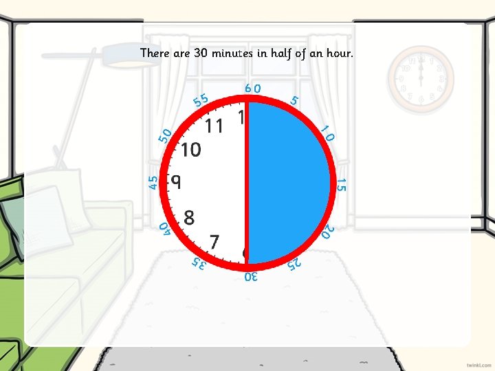 There are 30 minutes in half of an hour. 