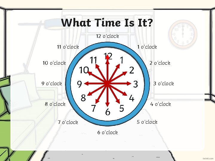 What Time Is It? 12 o’clock 11 o’clock 10 o’clock 2 o’clock 9 o’clock