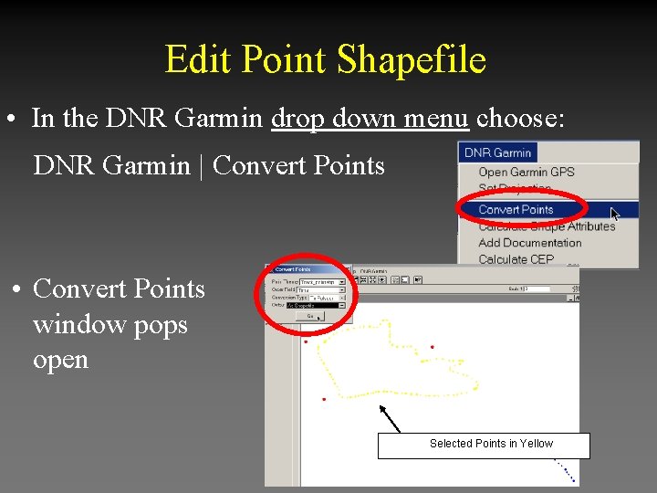 Edit Point Shapefile • In the DNR Garmin drop down menu choose: DNR Garmin