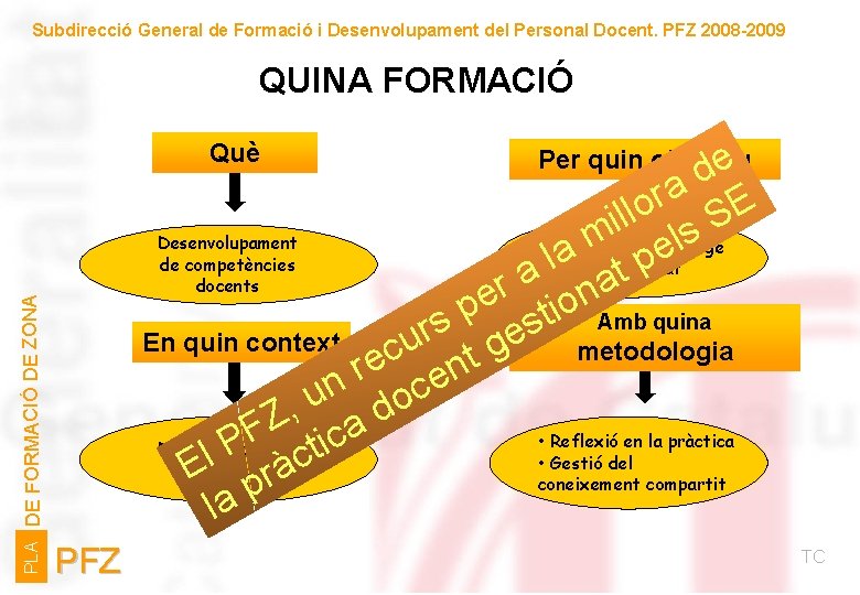 Subdirecció General de Formació i Desenvolupament del Personal Docent. PFZ 2008 -2009 QUINA FORMACIÓ