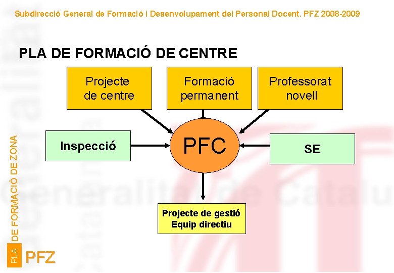 Subdirecció General de Formació i Desenvolupament del Personal Docent. PFZ 2008 -2009 PLA DE