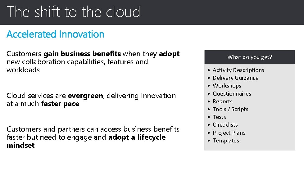 The shift to the cloud Customers gain business benefits when they adopt new collaboration